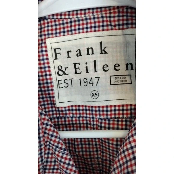 Frank & Eileen Shirt Womens XS Red White Blue Linen Barry Checkered Button Front - Picture 3 of 5